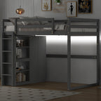 Loft Bed With Built In Wardrobe, Storage Shelves, And LED Light