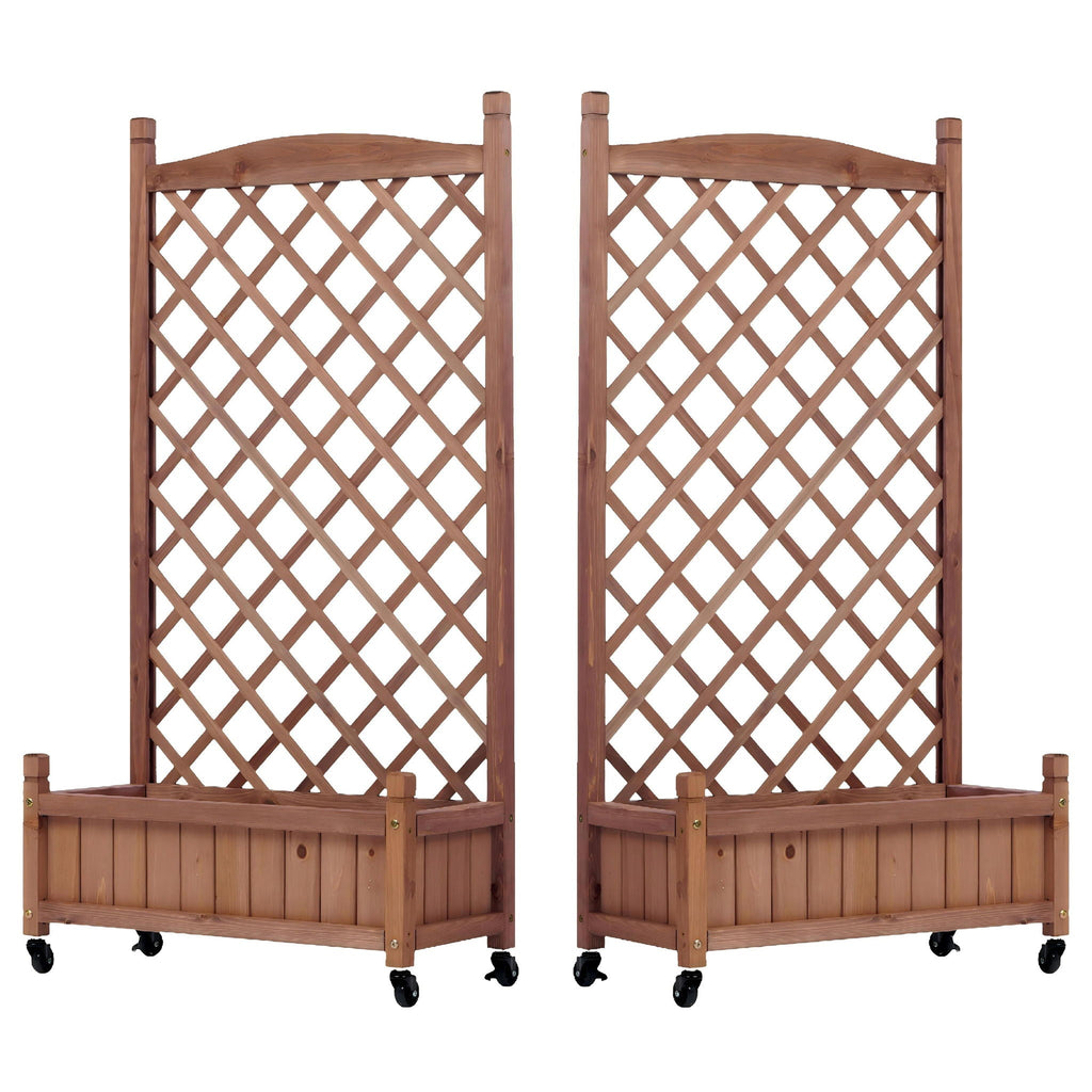 Raised Garden Bed With Trellis 2 Pack, Outdoor Planter Box & Plant Stand With Climbing Racks - Brown