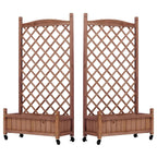 Raised Garden Bed With Trellis 2 Pack, Outdoor Planter Box & Plant Stand With Climbing Racks - Brown