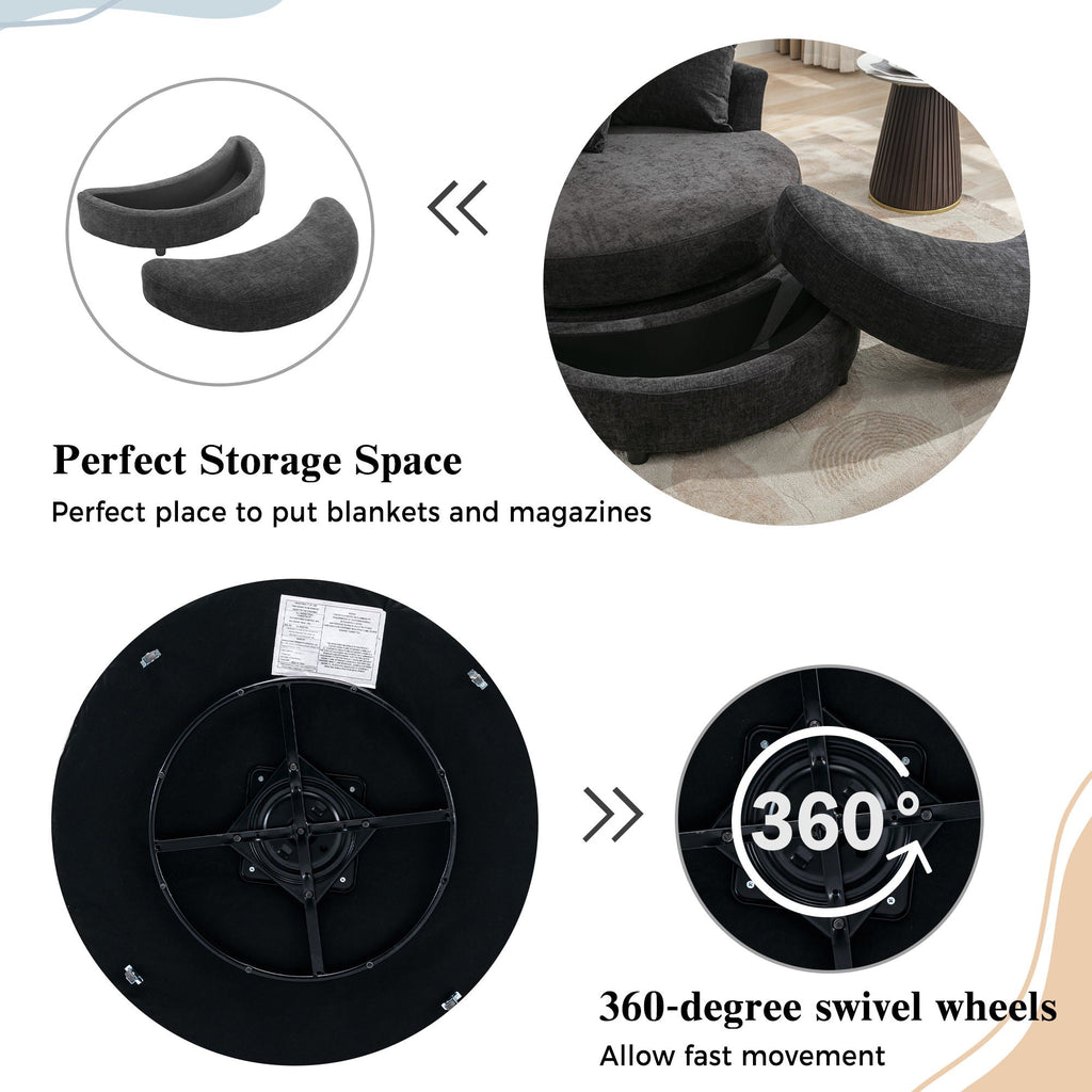 360° Swivel Accent Barrel Chair With Storage Ottoman & 4 Pillows, Modern Leisure Chair Round Accent For Living Room