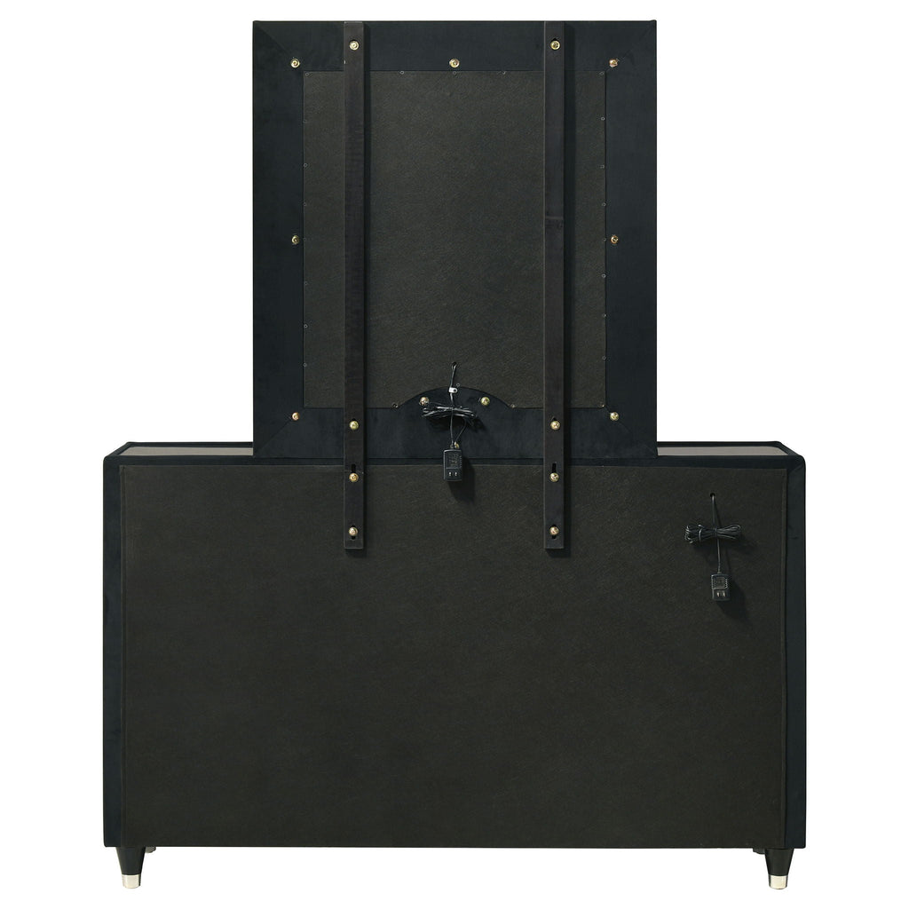 Ravenne 8-drawer Velvet Upholstered LED Dresser and Mirror Black
