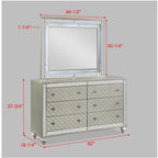 6 Drawer Bedroom Dresser With Diamond Patterned Drawer Fronts - Silver