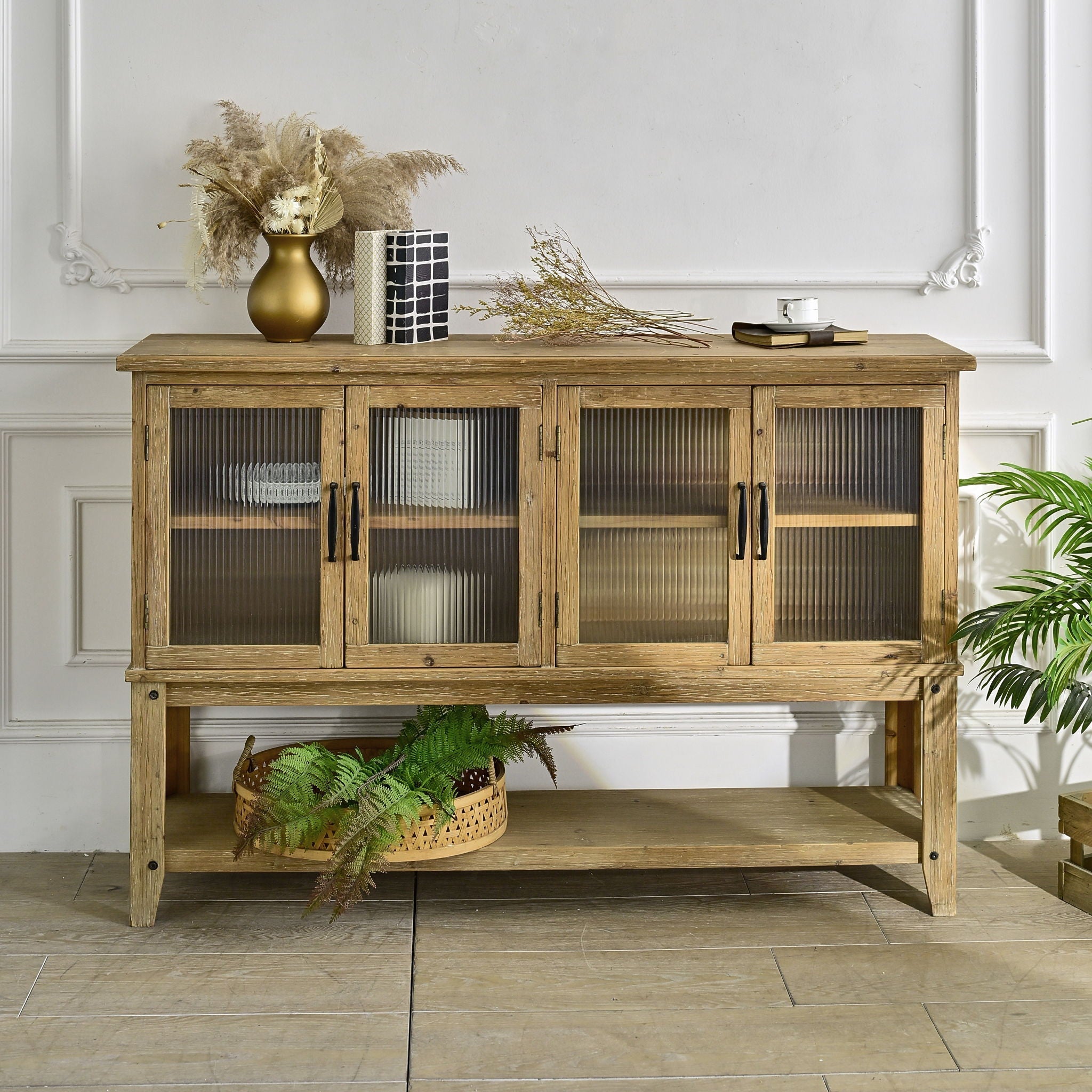 Rectangle Accent Sideboard Cabinet With Storage Shelf, Cabinet For Kitchen - Natural Wood