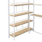 Twin Size Loft Bed With Built In Desk, Staircase Storage & 4 Tier Shelves - White