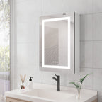 20 X 28" Bathroom Medicine Cabinet With Mirror Wall Mounted LED Bathroom Mirror Cabinet With Lights, Anti-Fog, Waterproof, Dimmable, 3000K~6000K, Single Door, Touch Swich, Storage Shelves - Silver