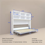 Mordern Design Twin Size Horizontal Murphy Bed With Shelf Storage For Bedroom Or Guestroom Wall Bed Space Saving Hidden Bed With New Style Gas Struts - White