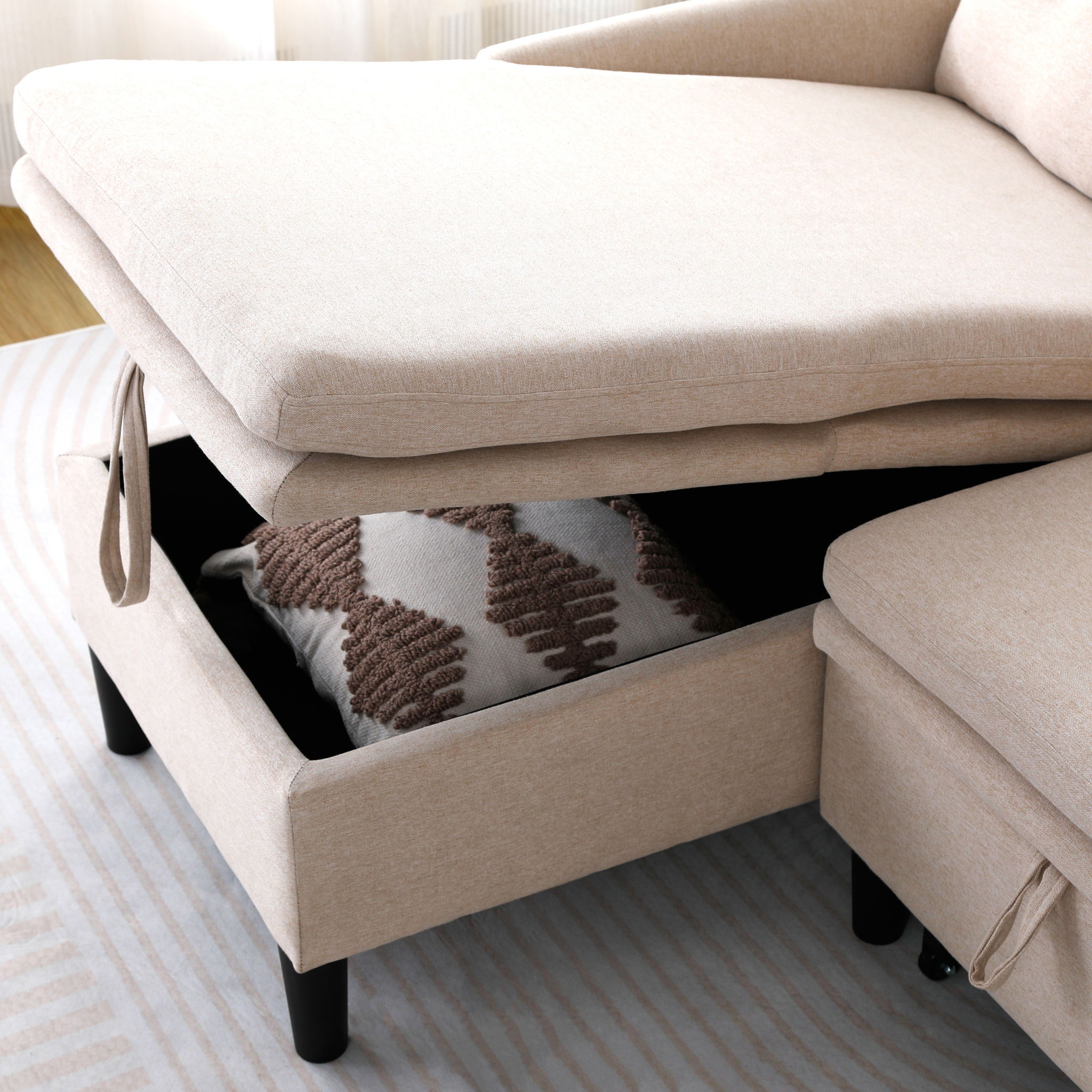 L-Shaped Reversible Chaise Sectional Sofa With Storage