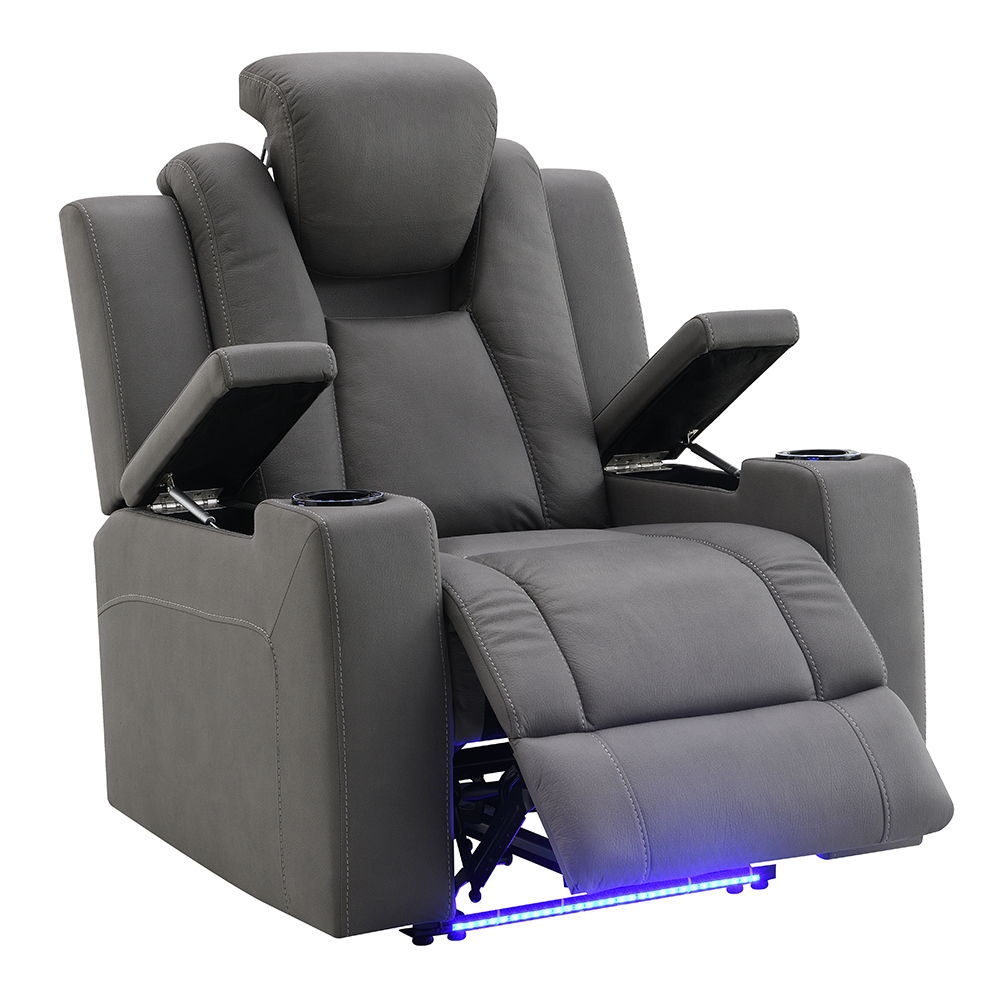 Leuco - Power Motion Recliner With Cup Holder, Control, LED & Power Headrest - Gray