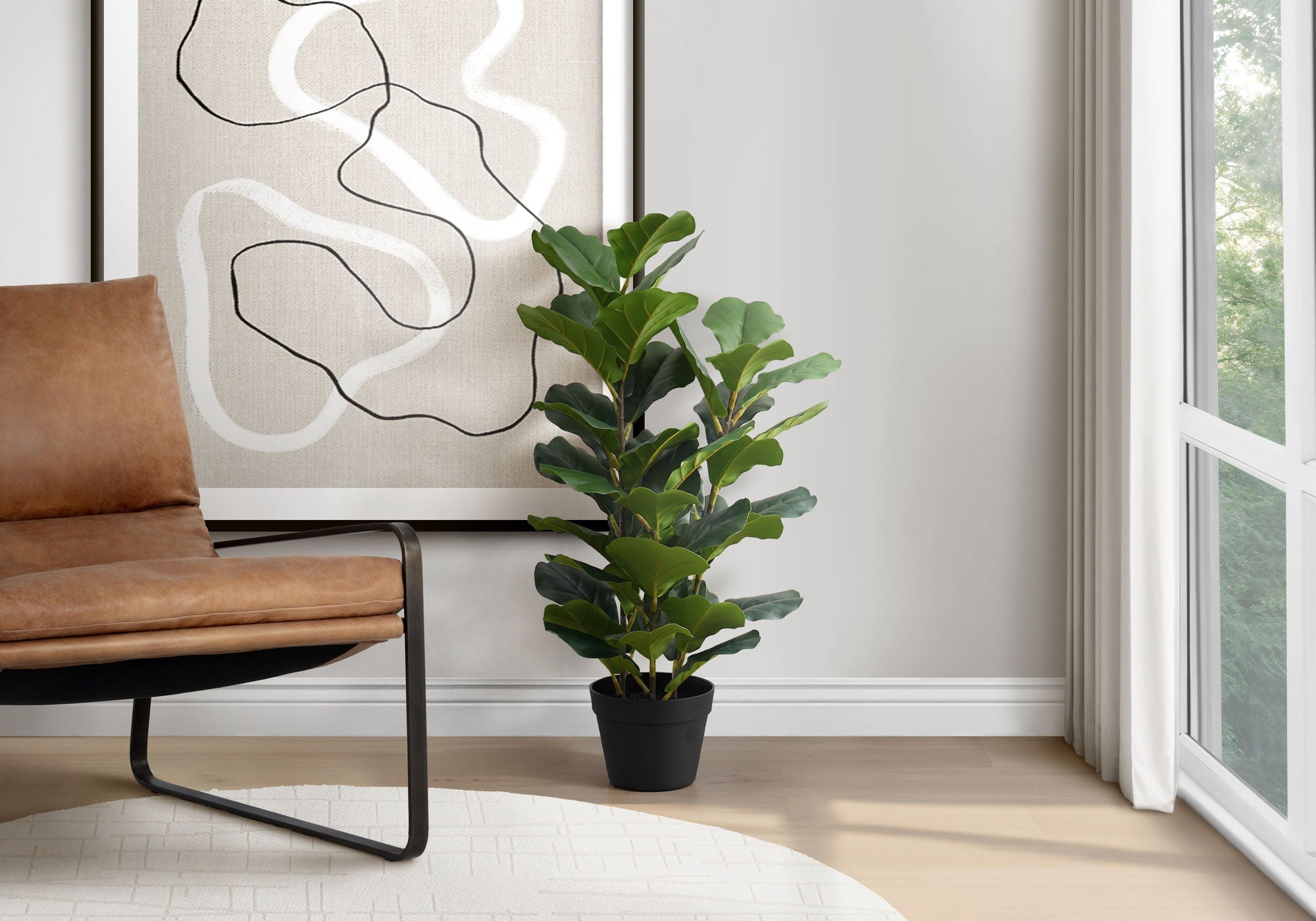32" Tall, Artificial Plant, Fiddle Tree, Indoor, Faux, Fake, Floor, Greenery, Potted, Real Touch, Decorative - Green / Black