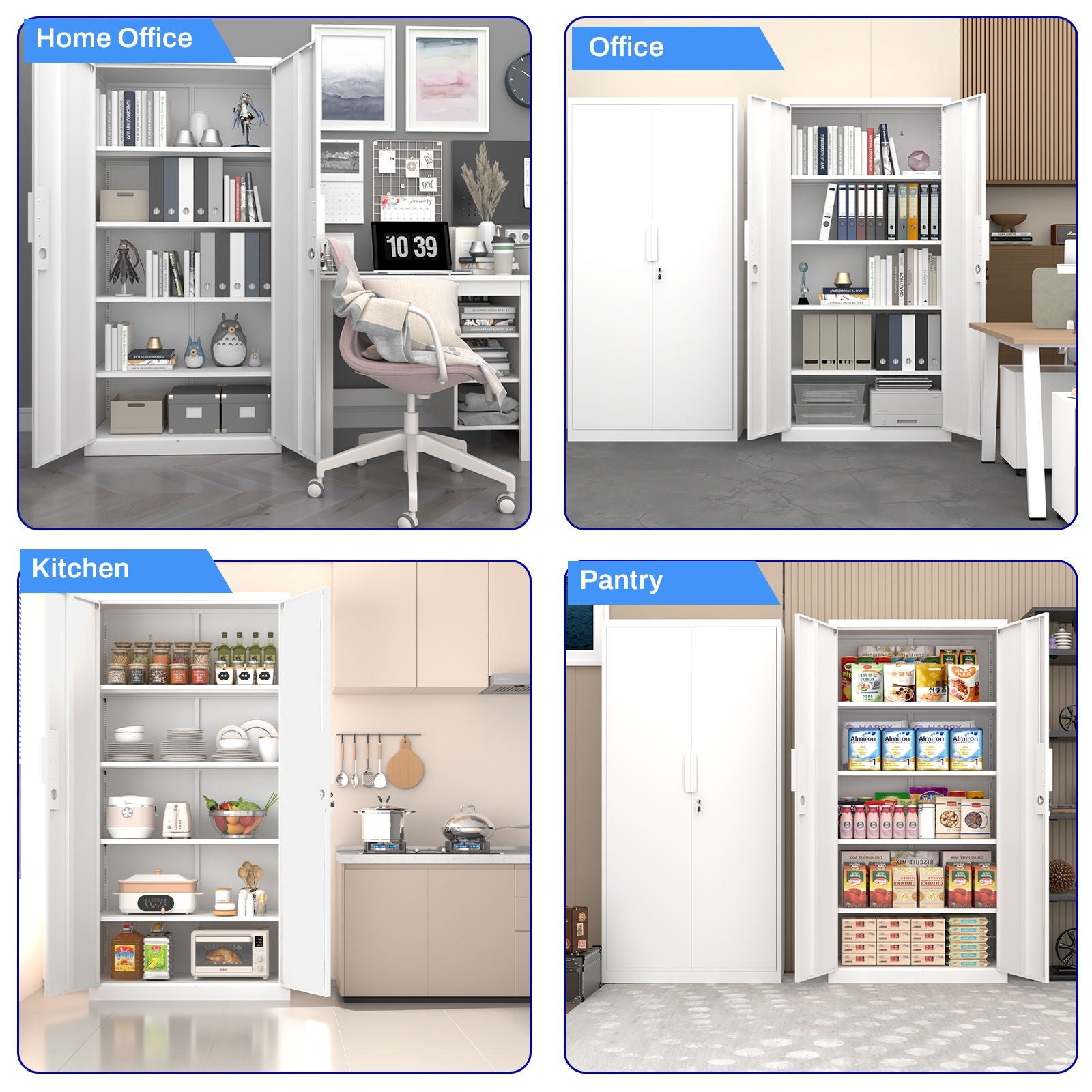 2 Door File Cabinet With Lock, 4 Adjustable Shelves, Heavy-Duty