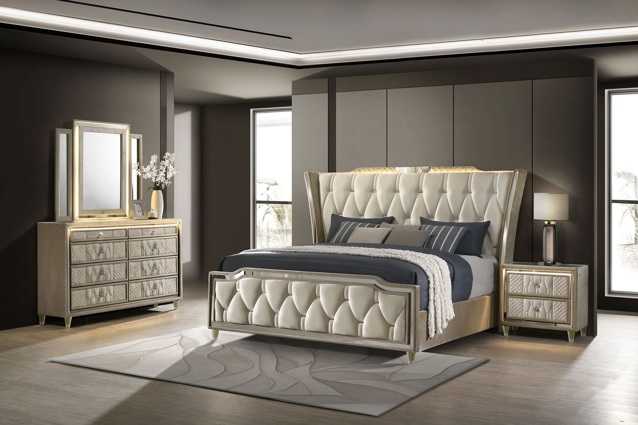 Lorient 4-piece California King Bedroom Set Ivory and Camel