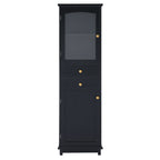 Tall Bathroom Storage Cabinet With Glass Doors, Free-Standing, Two Drawers, And Adjustable Shelves, Board, Painted Perfect For Displaying Your Favorite Items