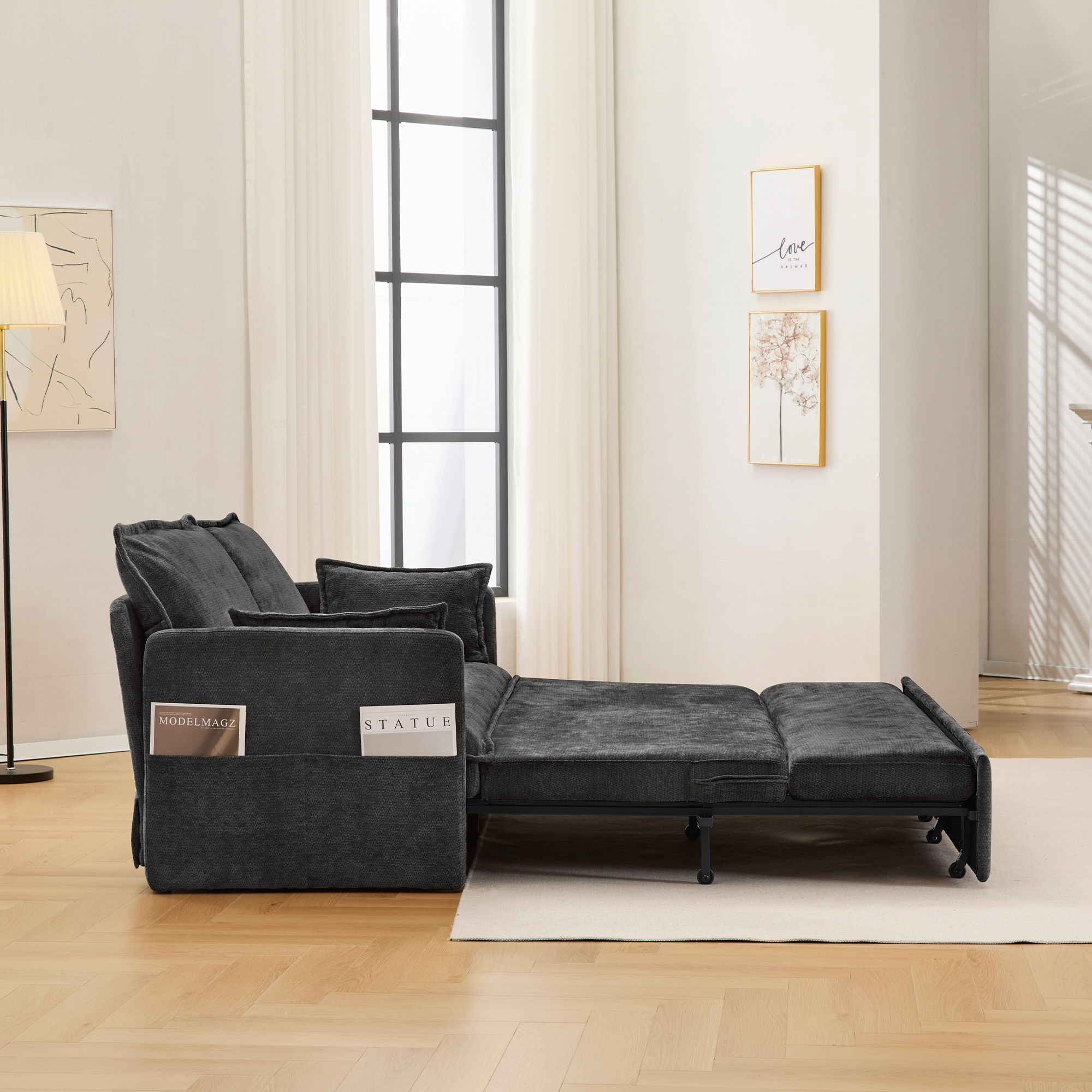 Pull Out Sofa Bed, Convertible Sleeper Sofa Couch, Side Storage, And USB / C - Type Charging Ports Chair