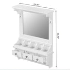 Floating Makeup Vanity With Big Mirror, Wall Mounted Storage Vanity With Drawers, Pockets & Hooks, Space Saving Decorative Home Organizer - White
