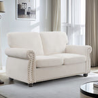 Soft Loveseat, Upholstered 2 Seater Couch, Loose Back Cushions And Turned Legs