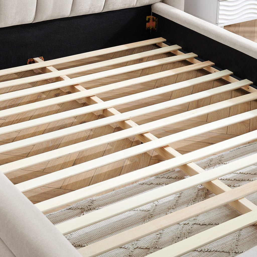 Modern Upholstered Bed Frame With Thick Fabric And Headboard