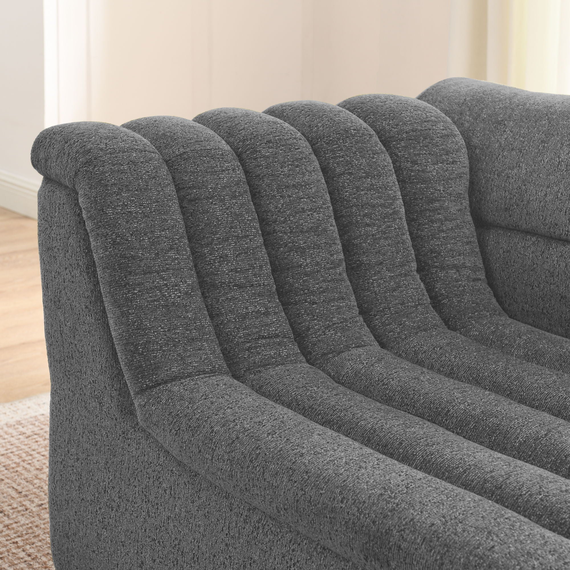 Upholstered L-Shaped Modular Sectional Sofa With Chaise, Wave-Shaped Armrest