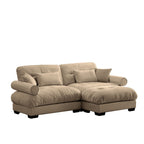 Modern Sectional Sofa With Ottoman, Round Bolster Armrests, Waist And Throw Pillows