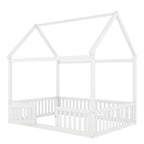 Wood House Bed With Fence And Door