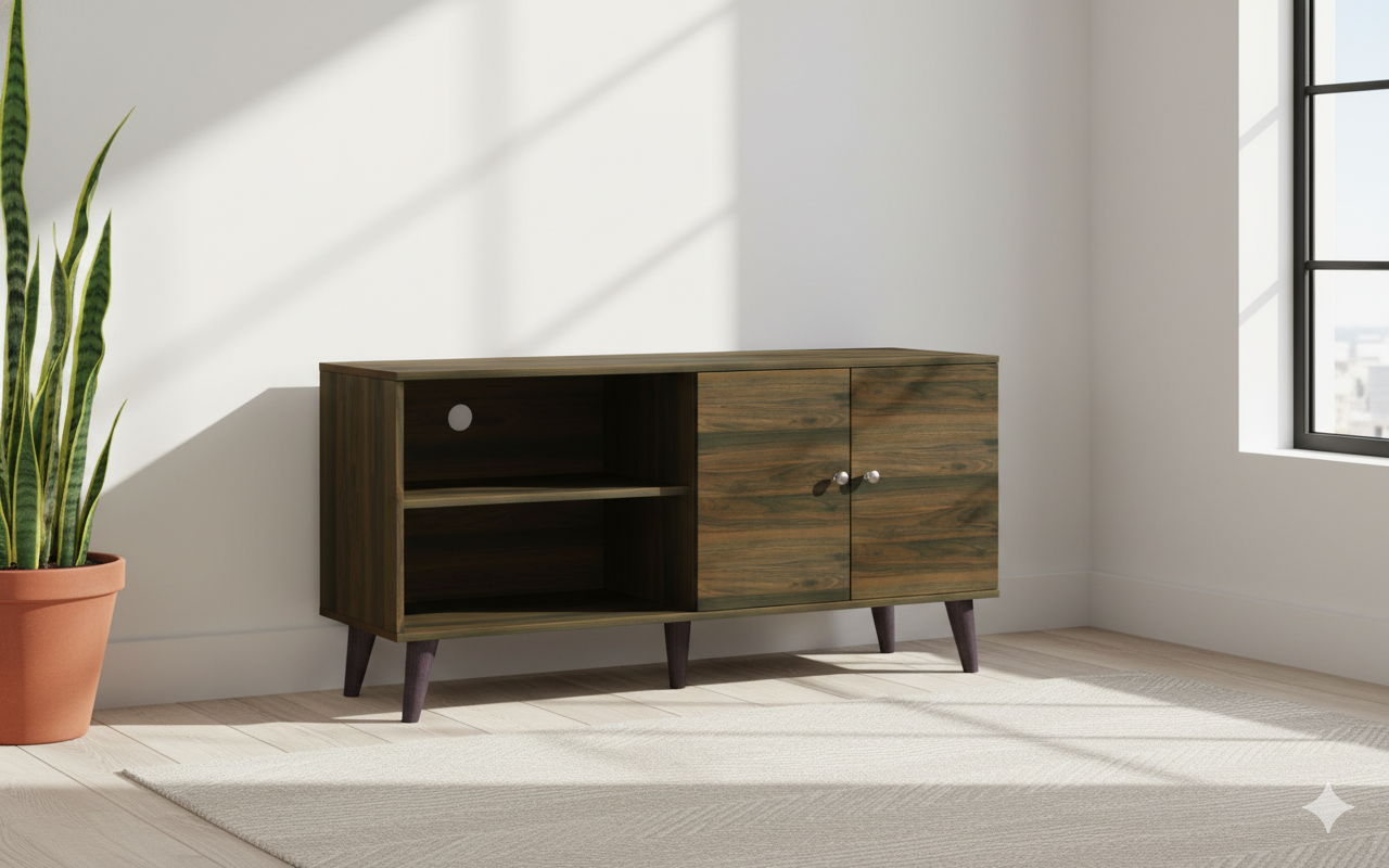 Amidon - TV Stand, With 2 Storage Shelves And 1 Cabinet