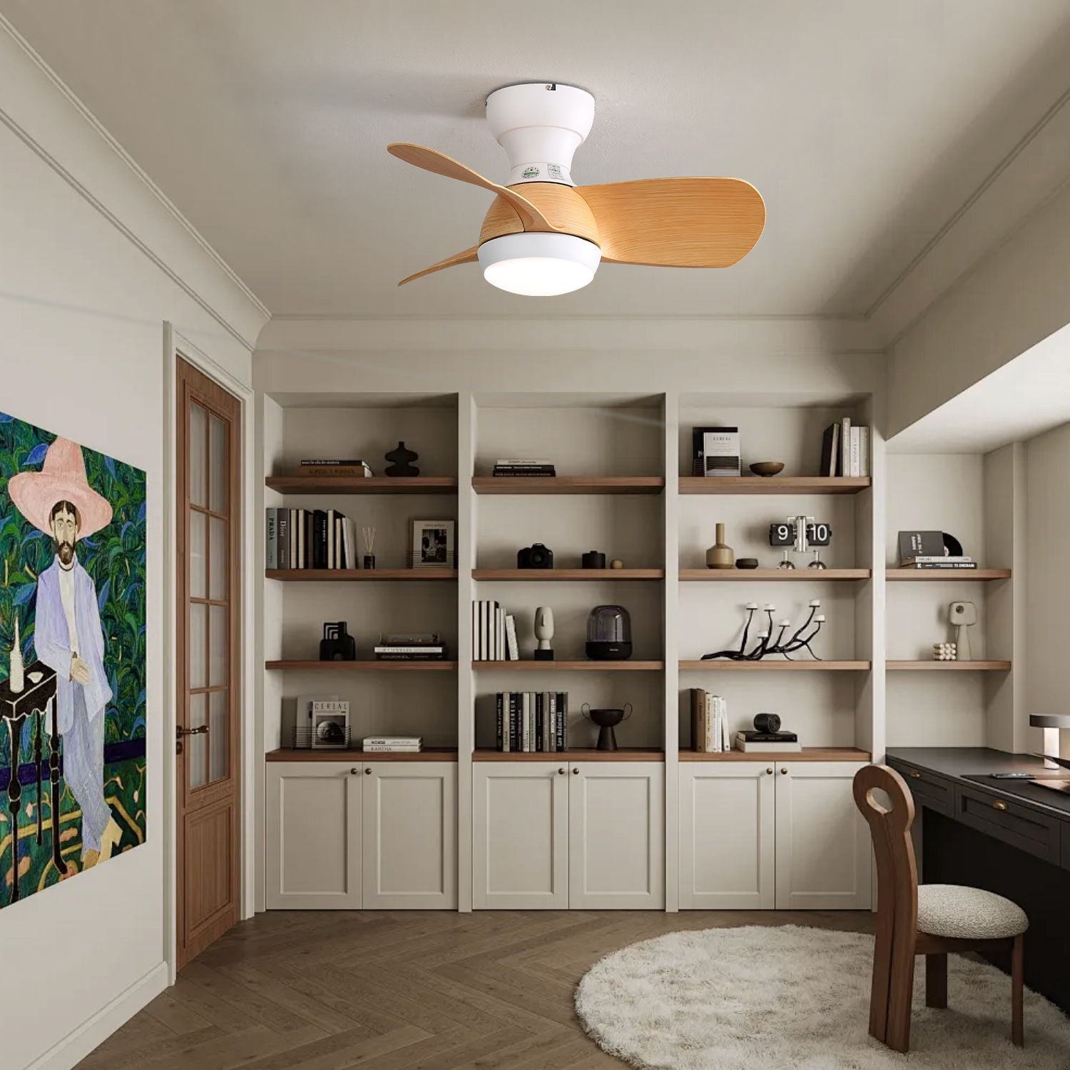 23" Bedroom Ceiling Fan With 3 Color Dimmable 3 ABS Blades Remote Control Dc Motor With 18W Led Light