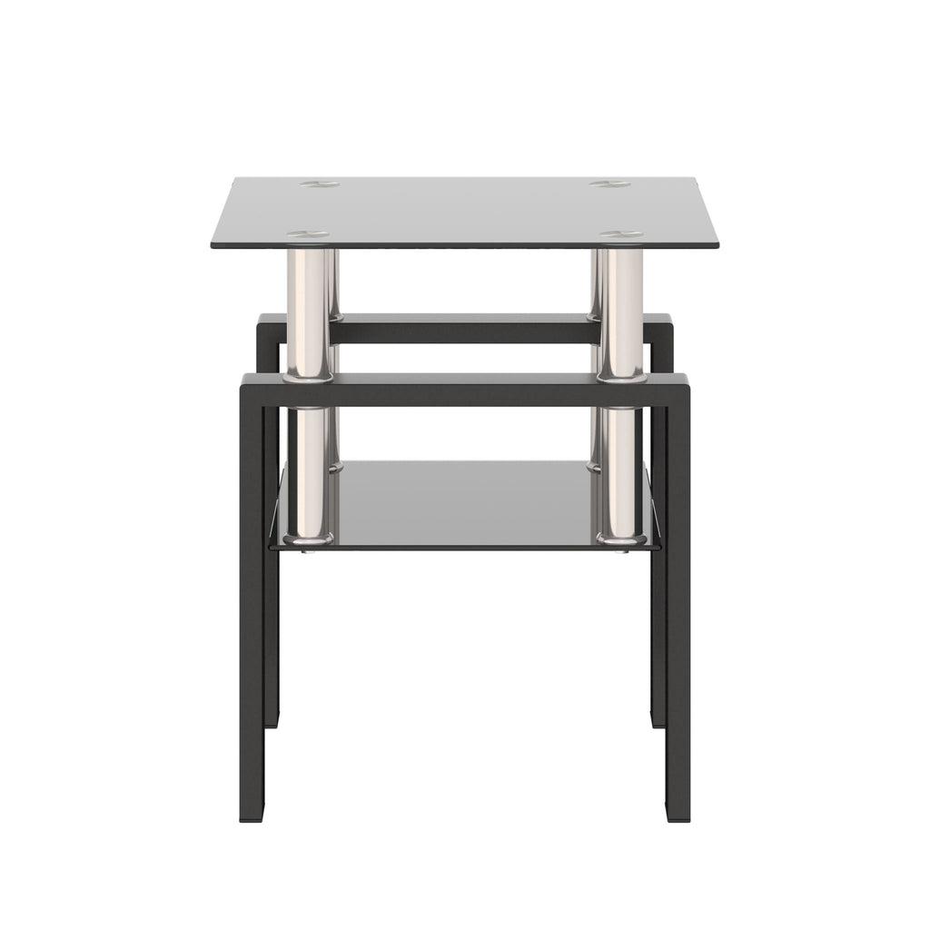 Modern Tempered Glass Tea Table, End Square Table For Living Room - Black