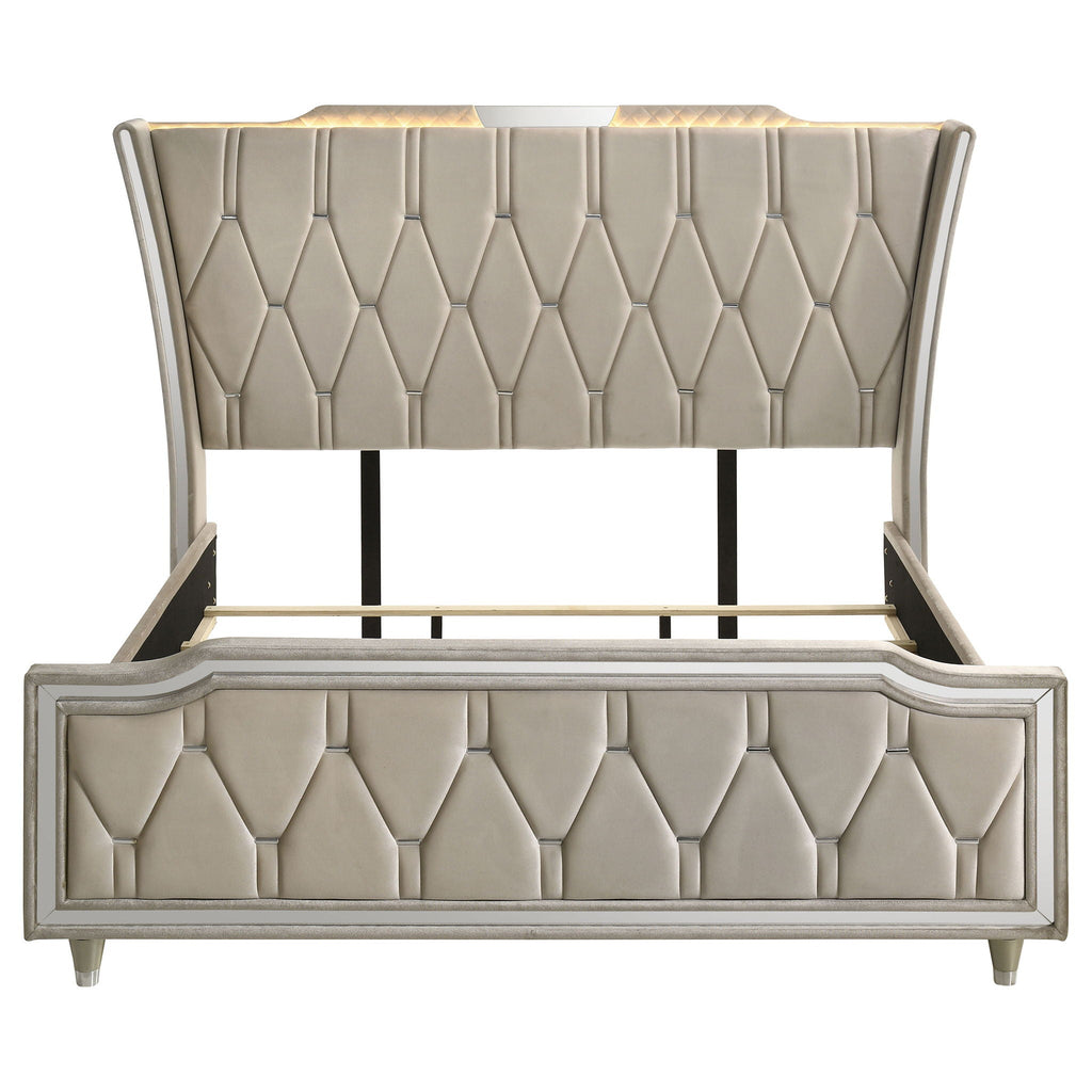 Lorient California King LED Upholstered Bed Ivory and Camel