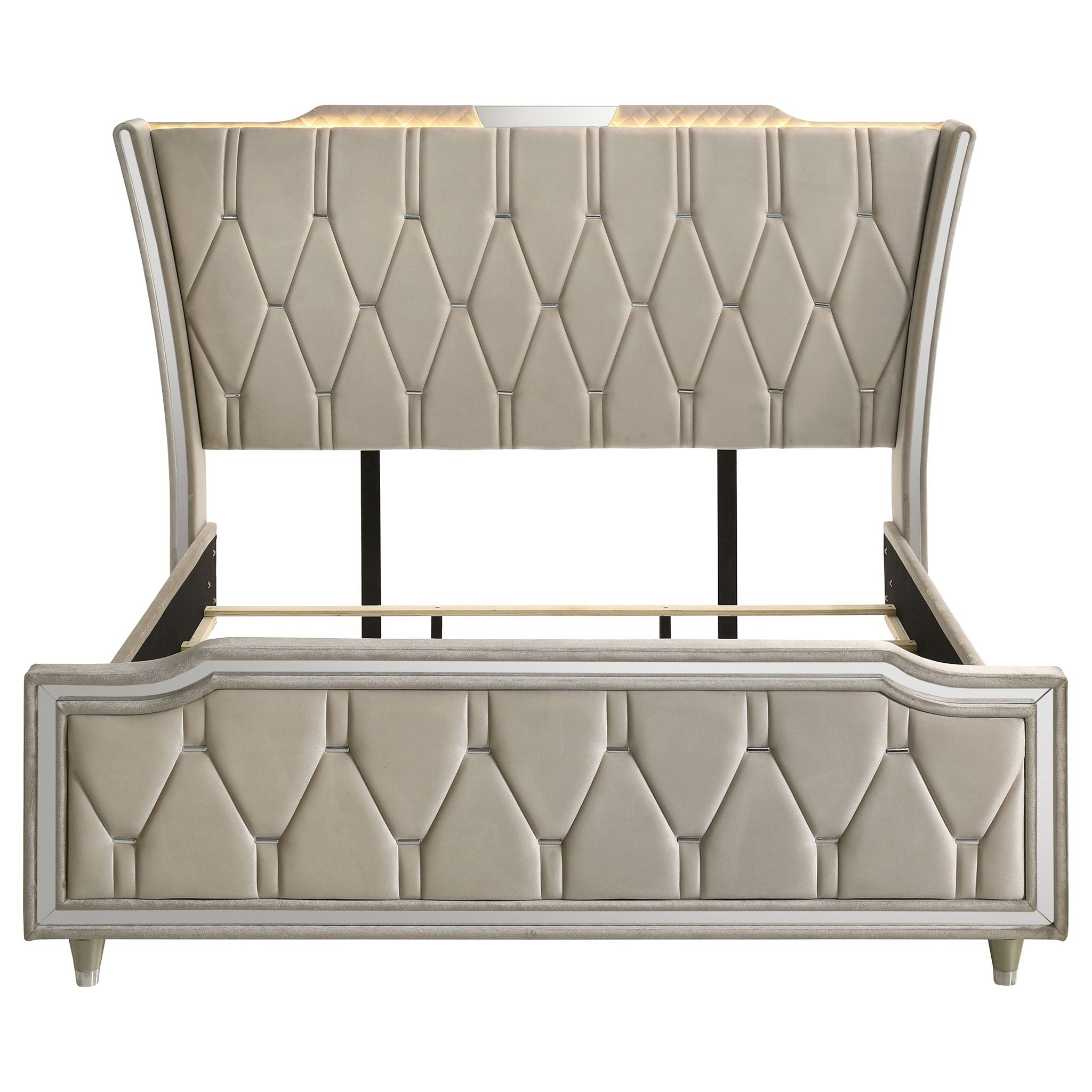 Lorient California King LED Upholstered Bed Ivory and Camel
