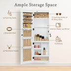 Jewelry Armoire Organizer With Full Length Mirror, Wall Mounted Lockable Cabinet With LED Light
