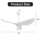Ceiling Fan Without Light, DC Motor Remote Control Fan For Indoor / Outdoor Use - White