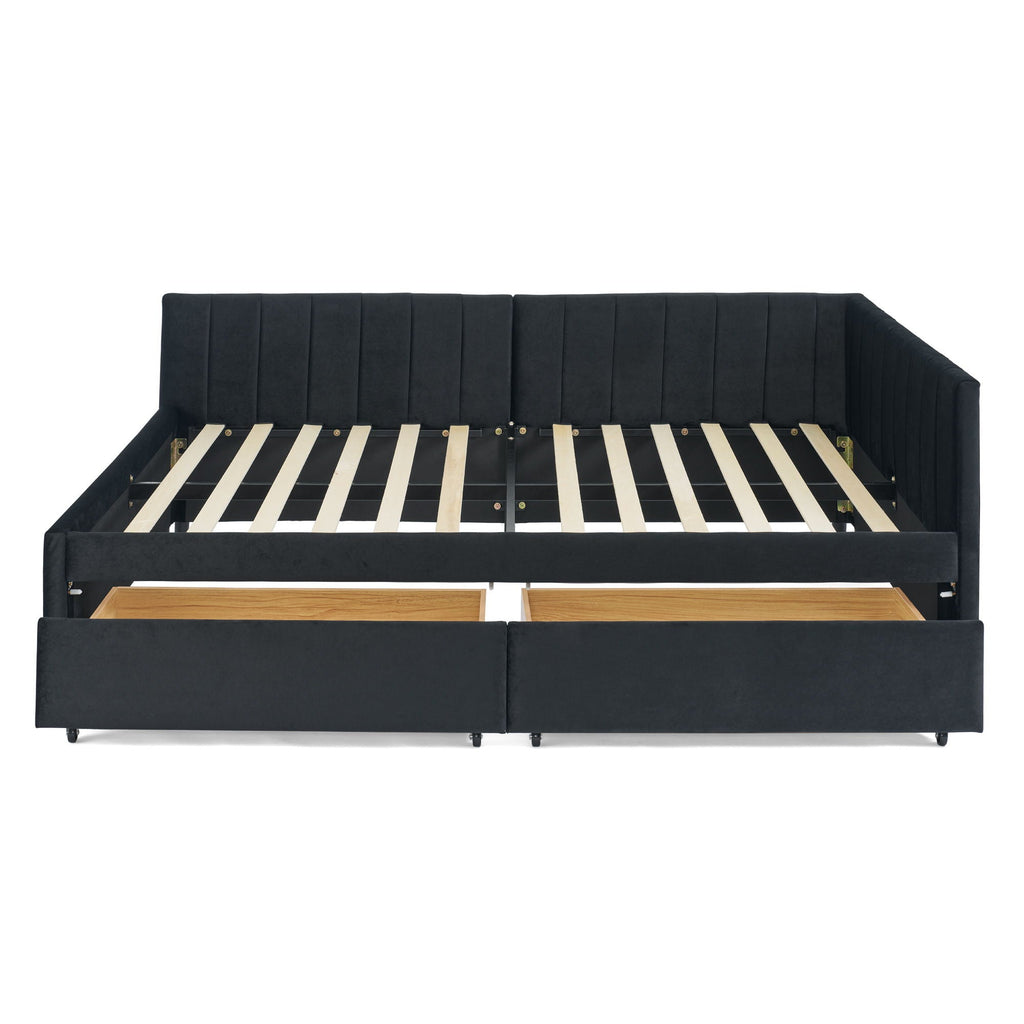 Upholstered Tufted Daybed Frame With Storage Drawers