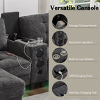 Modern Sectional Sofa U-Shaped With Movable Ottomans, tooth Speakers, LED Lights And Modular Storage