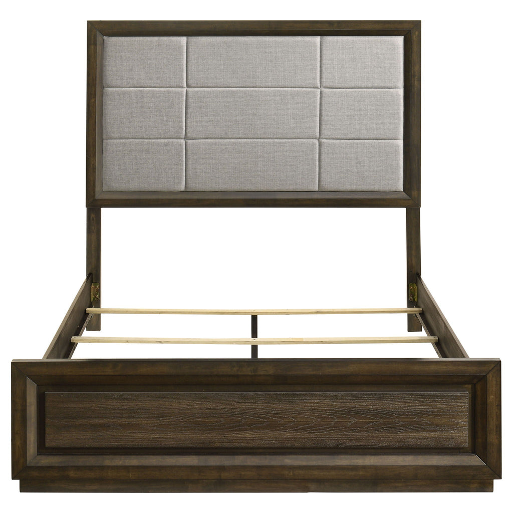 Atlas 64-inch Queen Upholstered Panel Bed Grey and Dark Oak