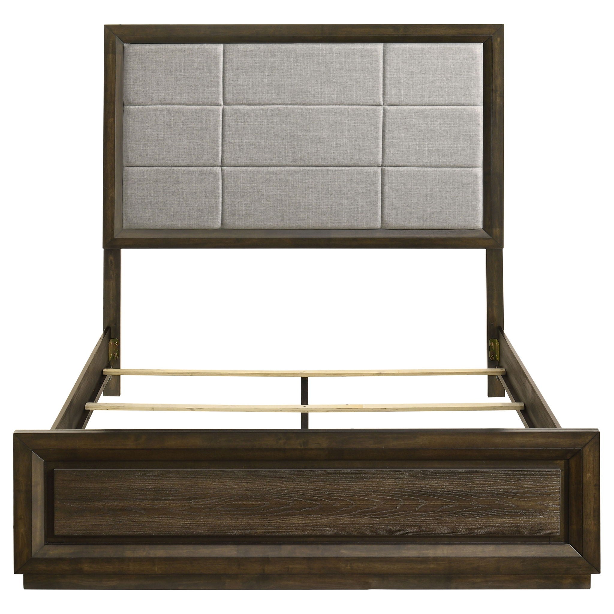 Atlas 64-inch Queen Upholstered Panel Bed Grey and Dark Oak