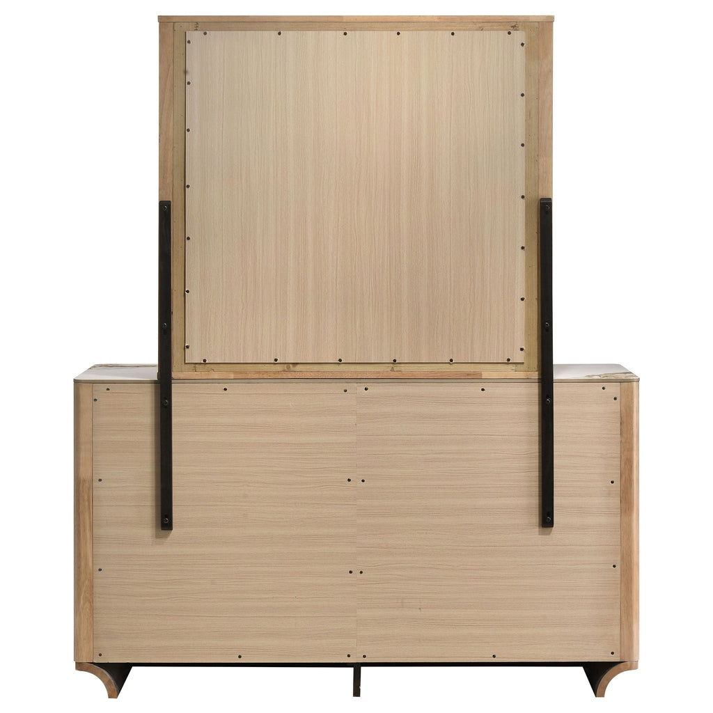 Leanne 6-drawer Sinter Stone Top Dresser and Mirror Light Oak