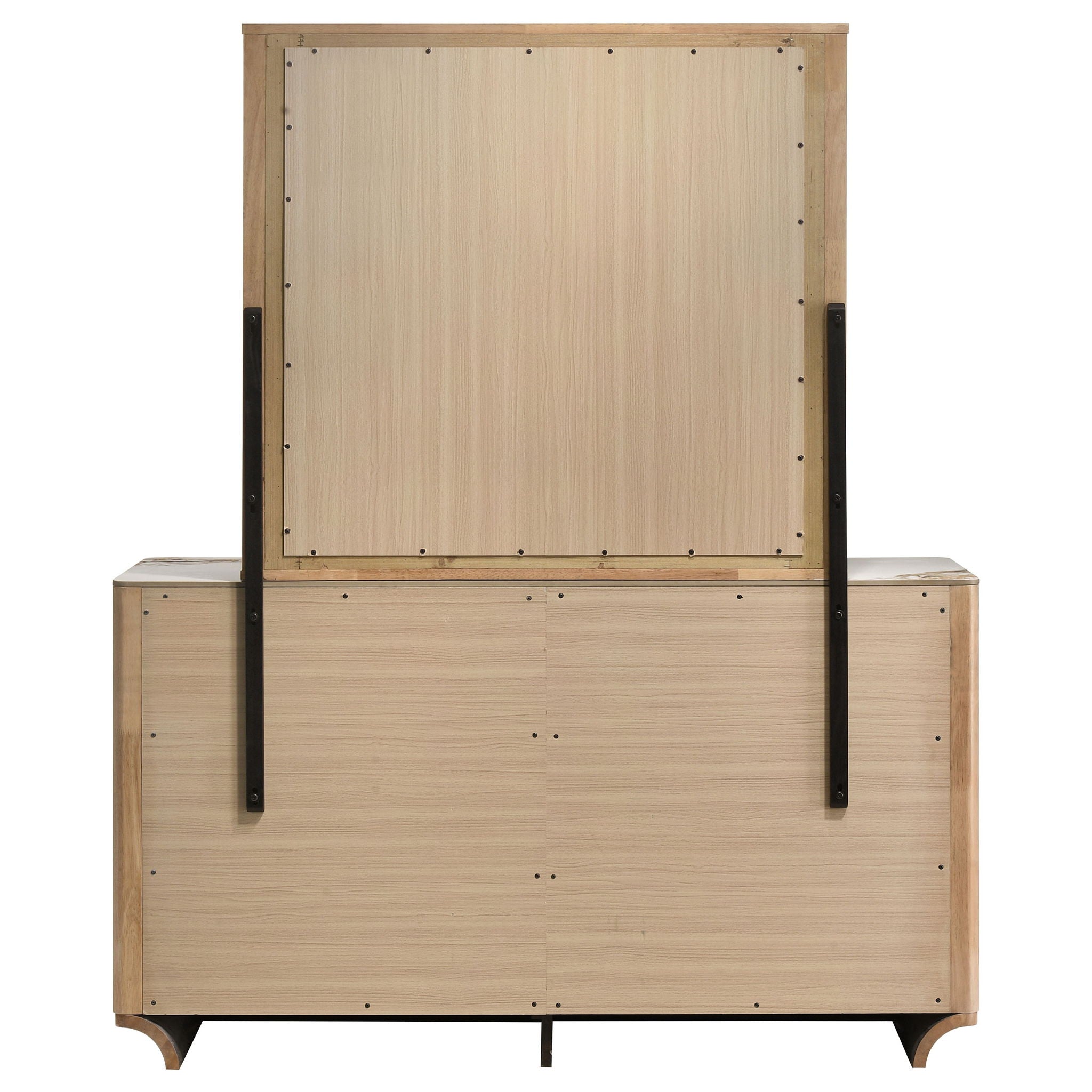 Leanne 6-drawer Sinter Stone Top Dresser and Mirror Light Oak