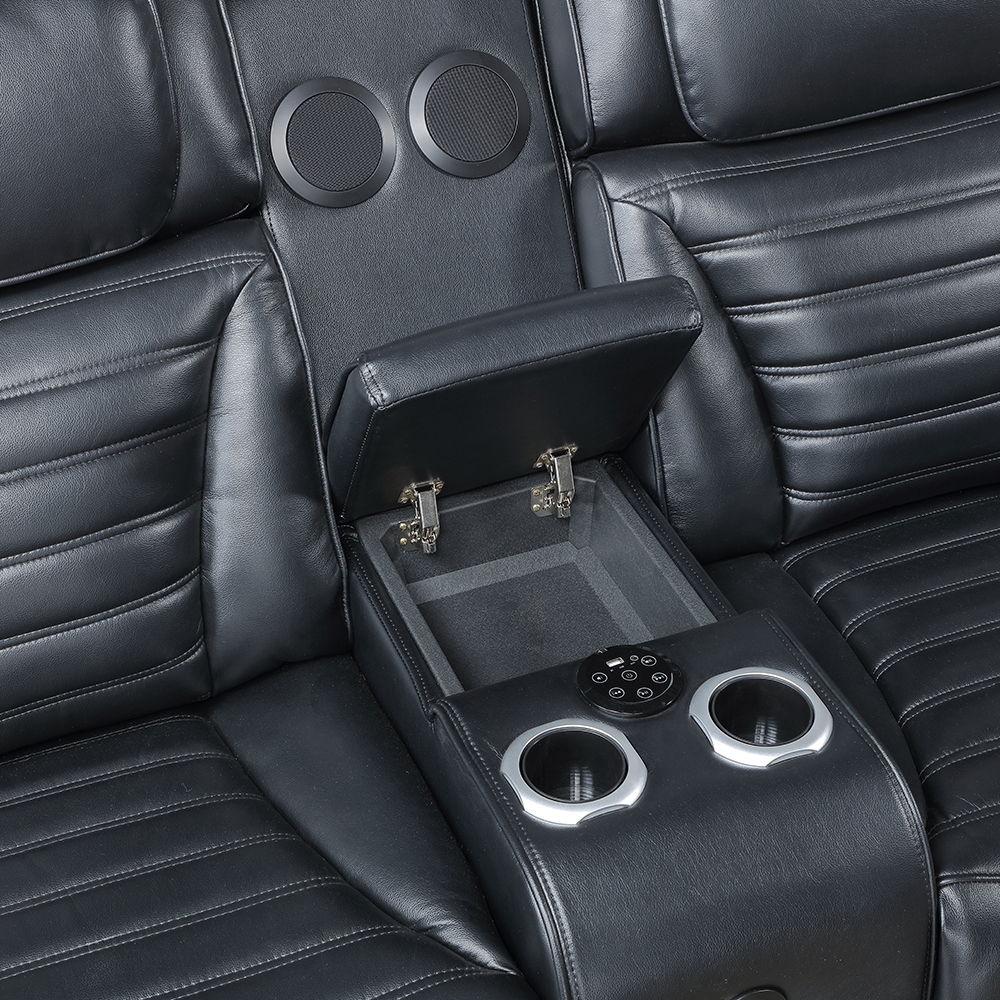 Ephron - Power Motion Loveseat With Console, Power Headrests, LED & Speakers - Black