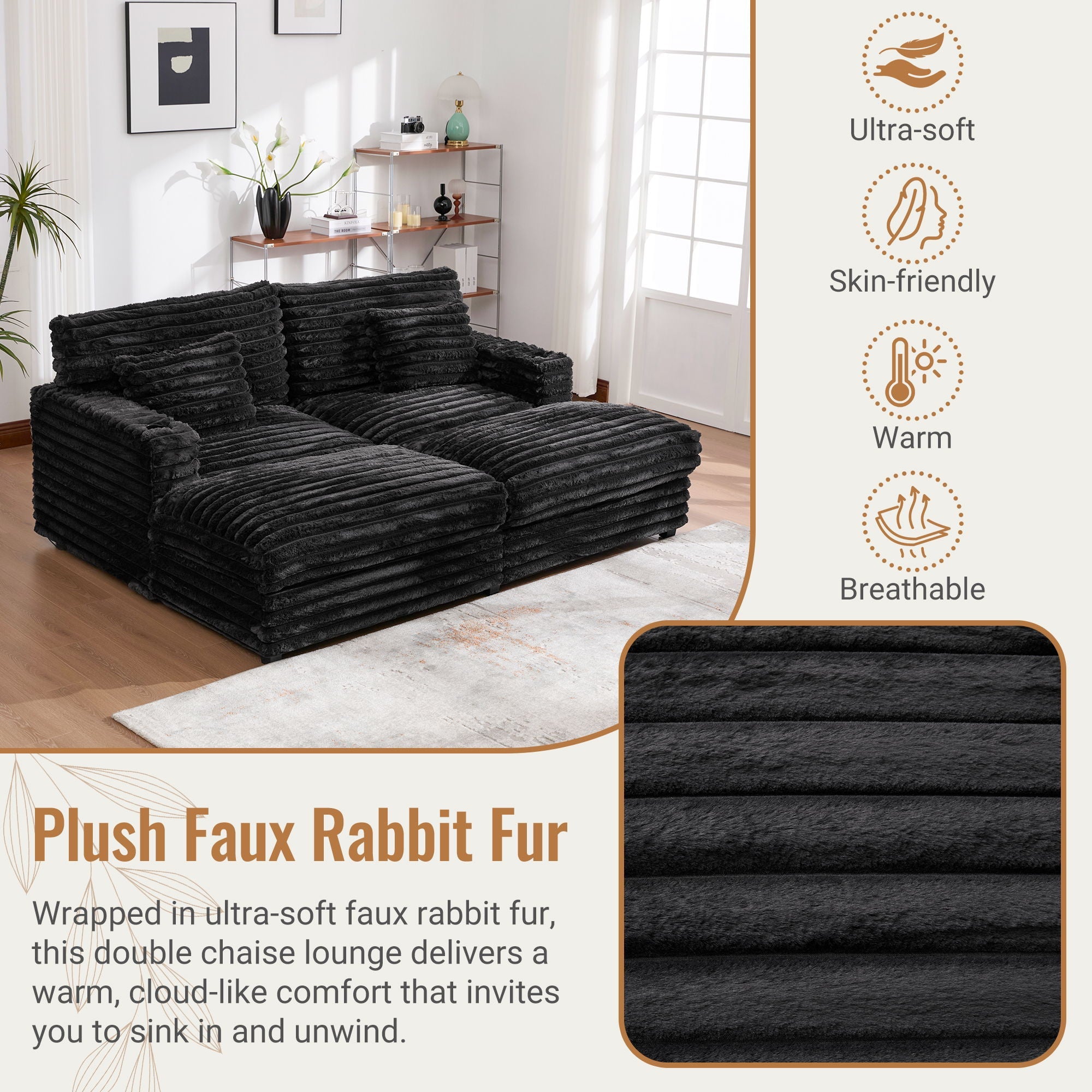 Oversized Double Chaise Lounge Sofa Bed With USB Ports And Cup Holders
