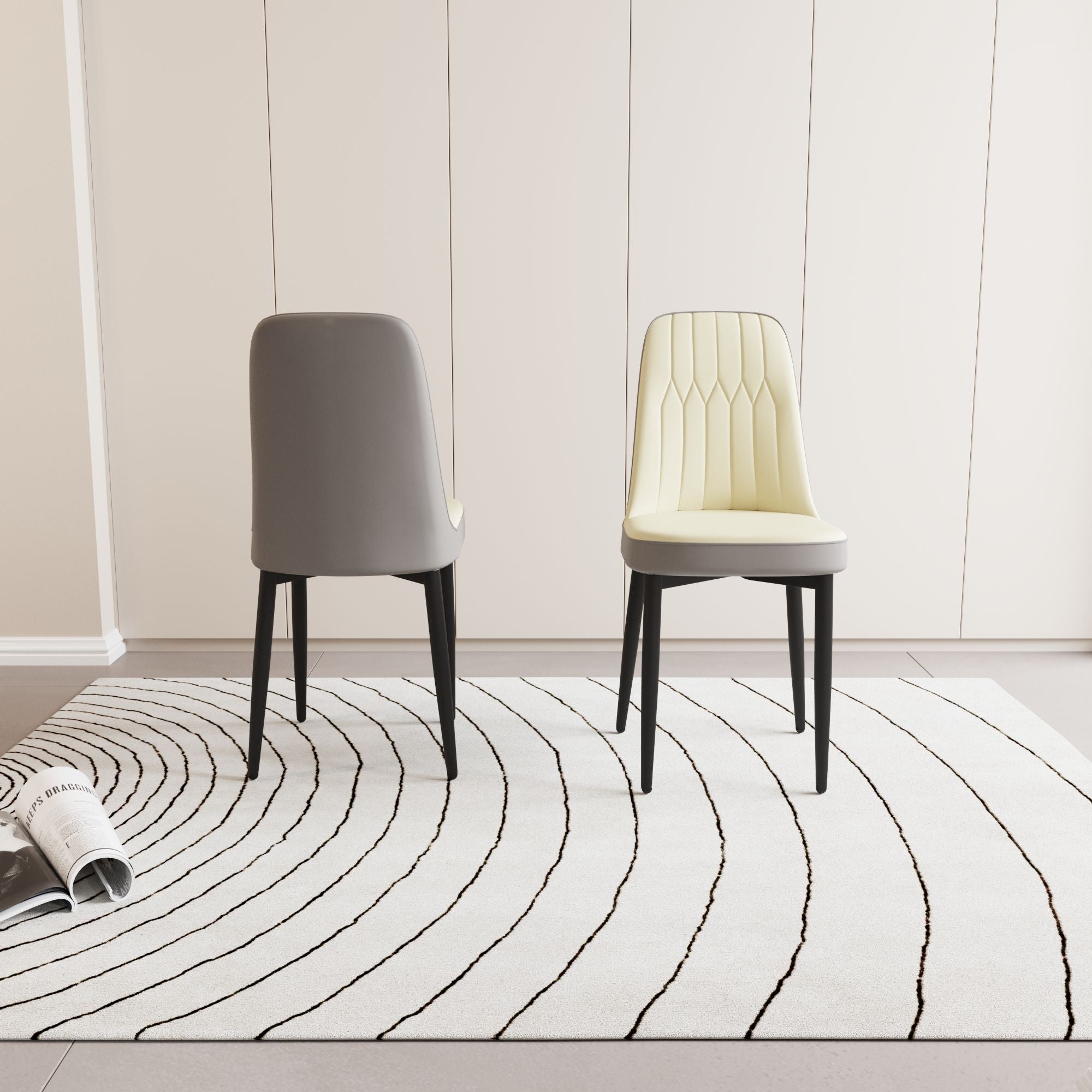 Modern Dining Chair With Cushions And Metal Legs
