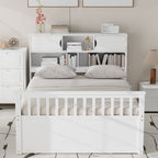 Captain Platform Bed Frame With Bookcase Headboard, 4 Drawers, Storage Shelves