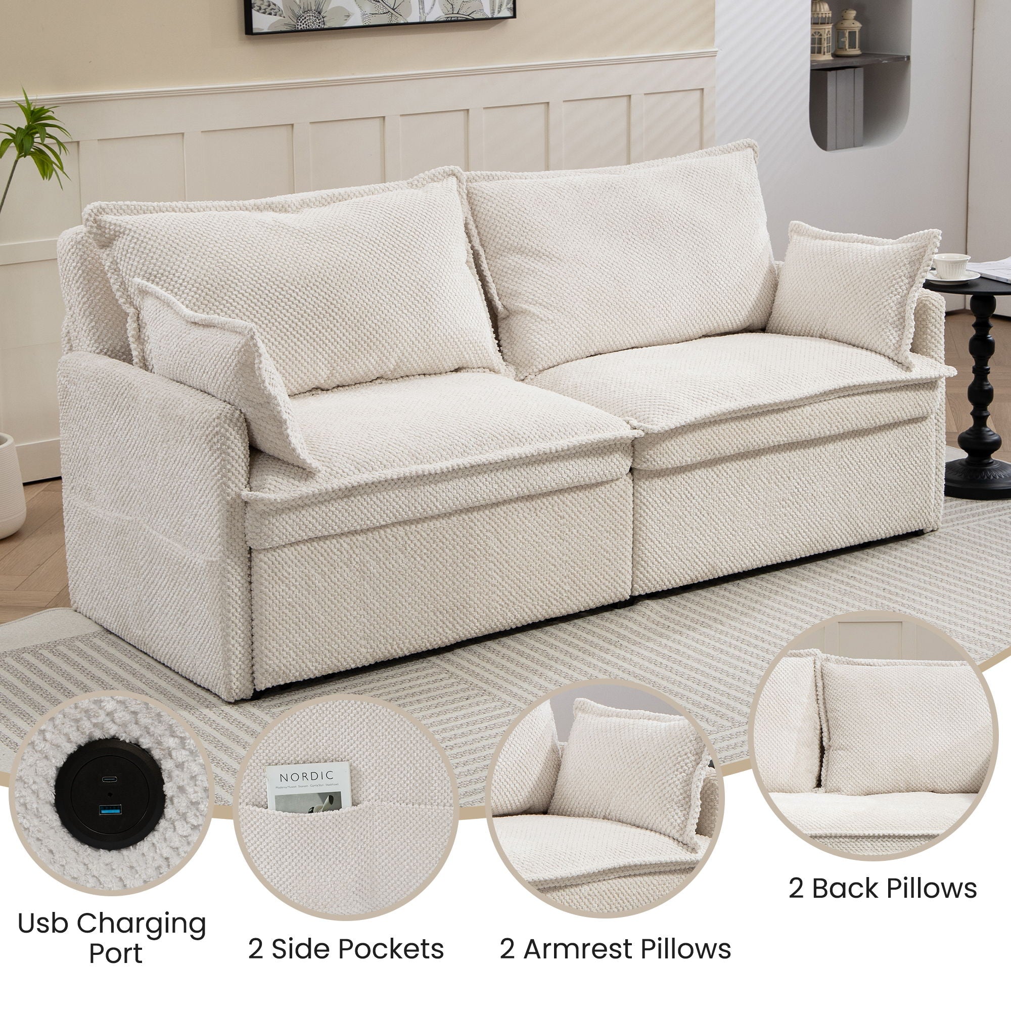 Pull Out Sofa Bed, Convertible Sleeper Sofa Couch, Side Storage, And USB / C - Type Charging Ports Chair