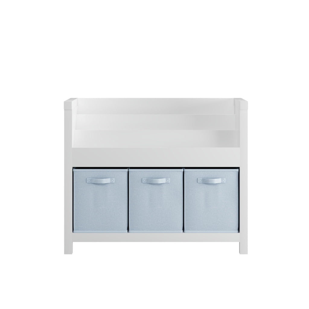 Bookshelf With 3 Tier Front Facing Storage And 3 Bins, Toddler Bookcase For Playroom - White