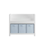 Bookshelf With 3 Tier Front Facing Storage And 3 Bins, Toddler Bookcase For Playroom - White