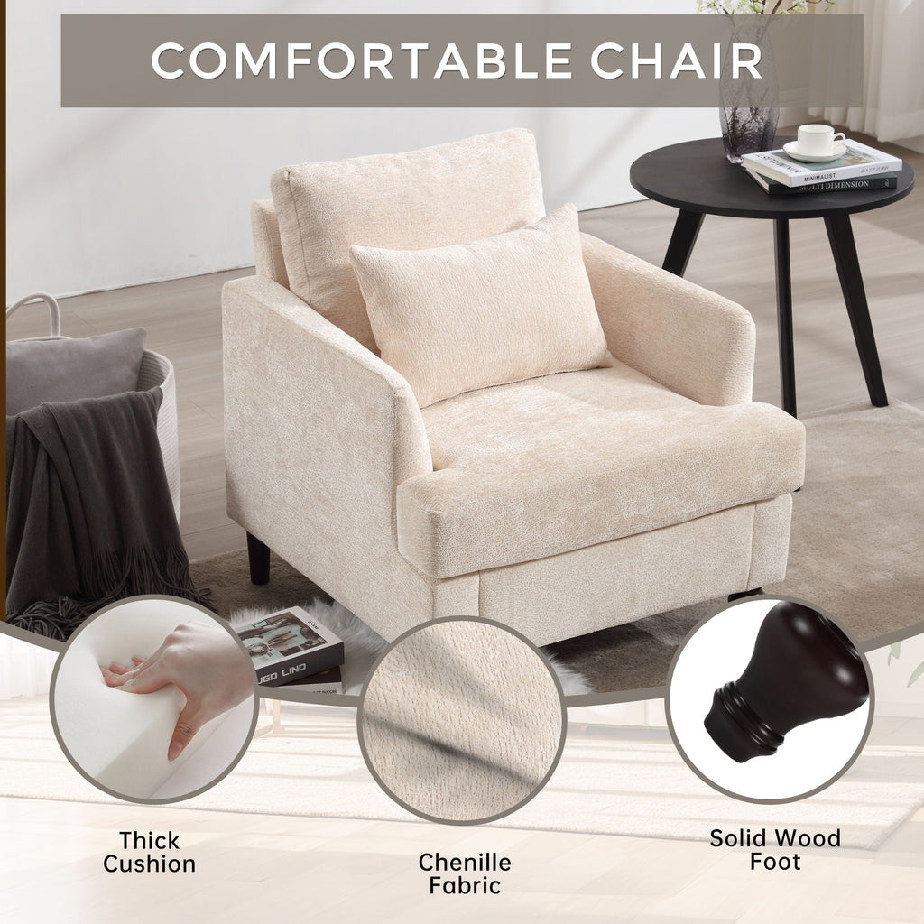 Modern Mid Century Wood Frame Armchair With Tufted Design