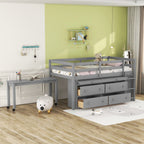Loft Bed With Retractable Writing Desk And 4 Drawers, With Lateral Portable Desk And Shelves