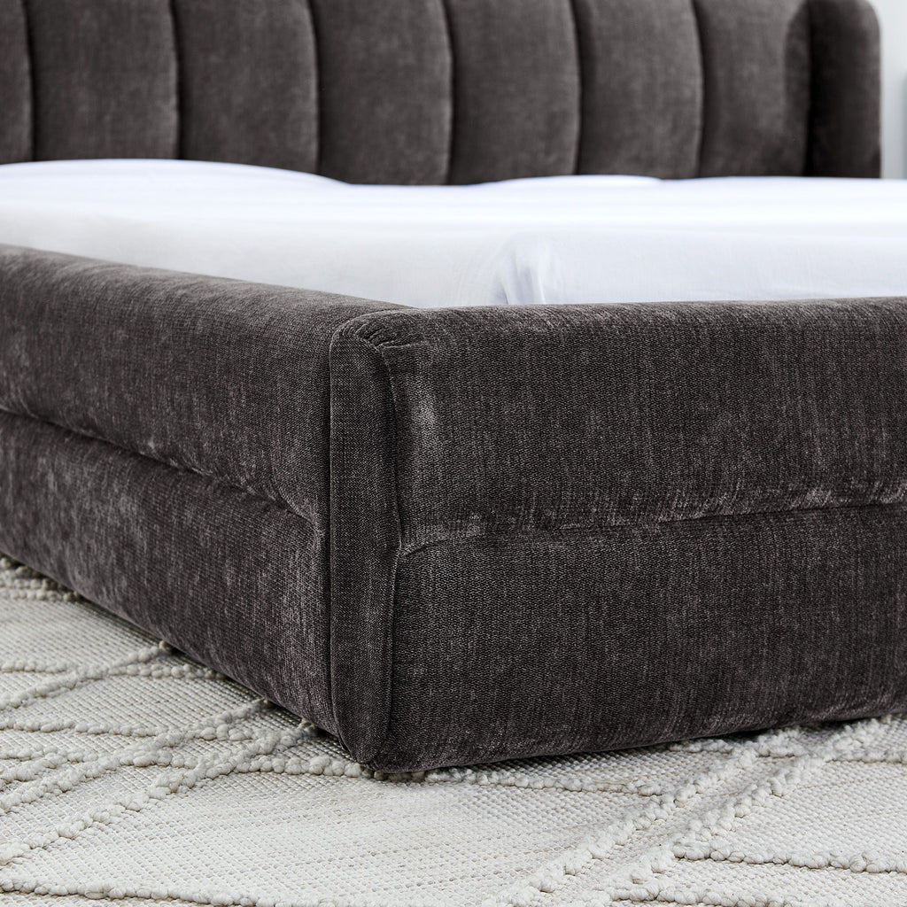 Modern Upholstered Bed Frame With Thick Fabric And Headboard