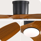 Smart Ceiling Fan With Remote Control, 3 Blades, Dimmable LED Light, Reversible DC Motor - Black