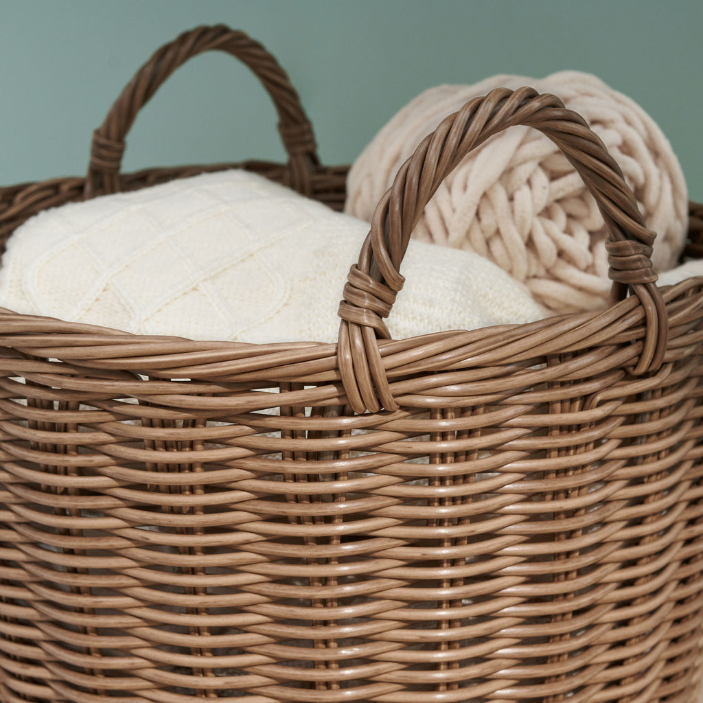 Round Cone Woven Resin Wicker Basket With Handles For Versatile Storage - Walnut Brown