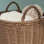 Round Cone Woven Resin Wicker Basket With Handles For Versatile Storage - Walnut Brown