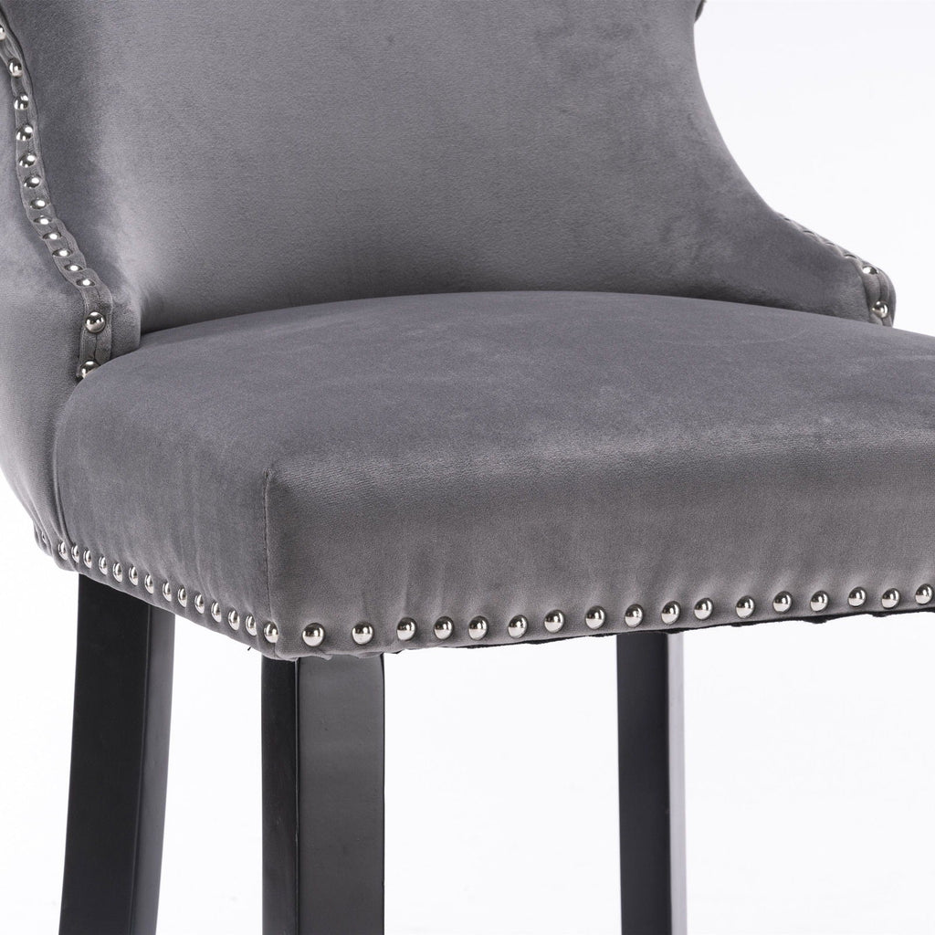 Contemporary Upholstered Wing-Back Barstools With Button Tufted Decoration And Wooden Legs, And Nailhead Trim, Leisure Style Bar Chairs, Bar Stools (Set of 2)